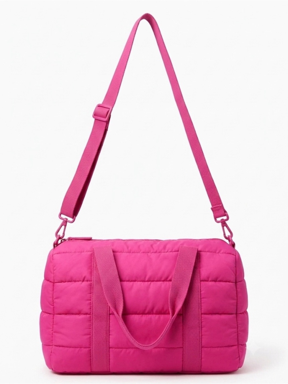 Quilted Hot Pink Tote Bag with Removable Strap